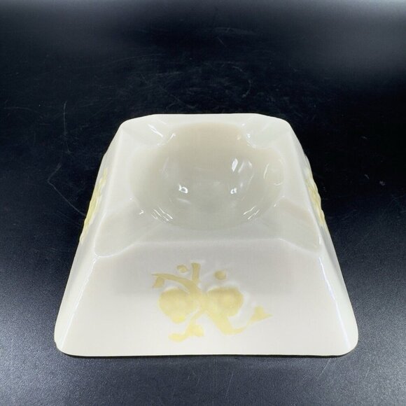 Vintage Belleek Ivory Porcelain Squared Raised Ashtray Dish Yellow Luster VTG - Picture 11 of 16